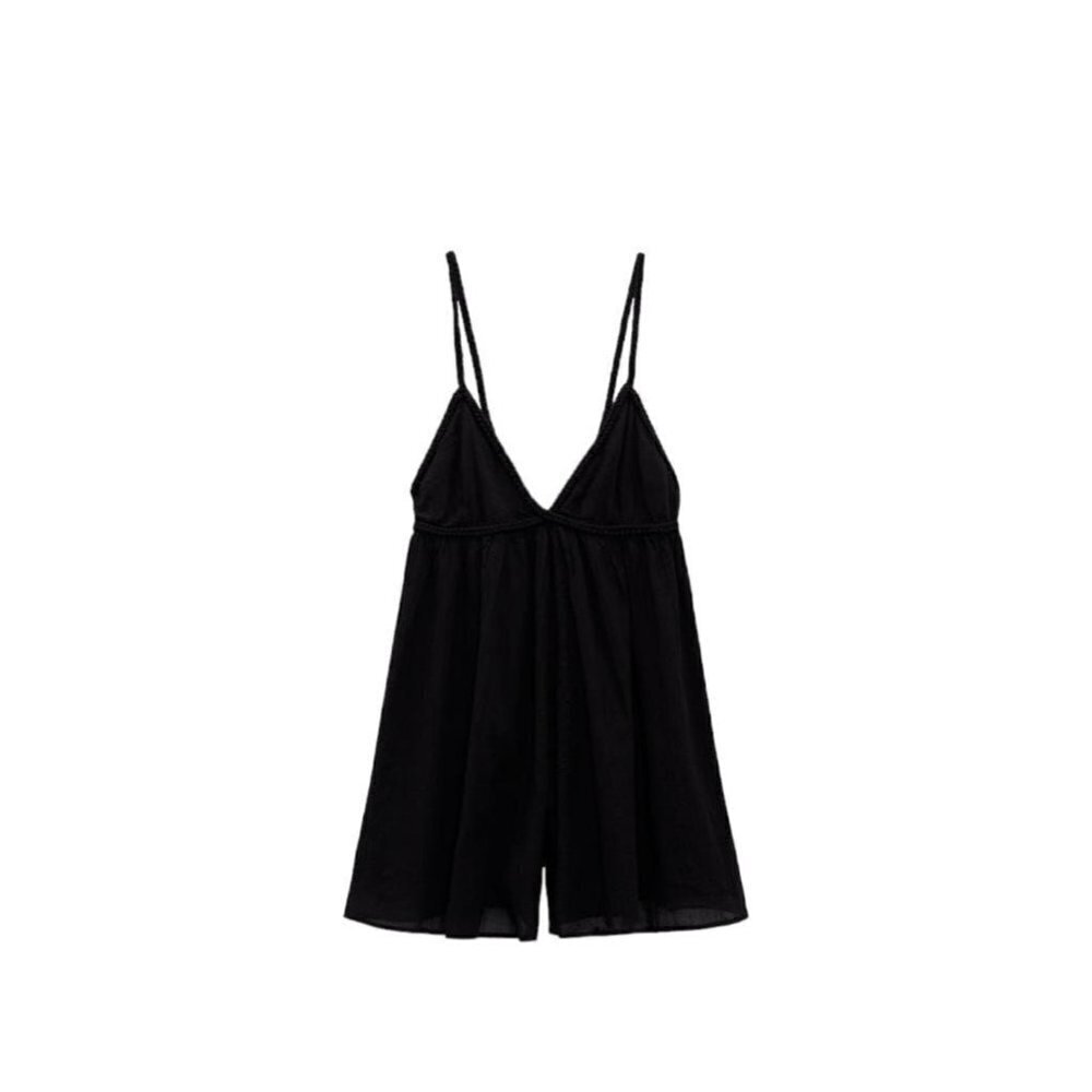 ZARA PLAYSUIT WITH WOVEN STRAPS BLACK SIZE M | 7200/355